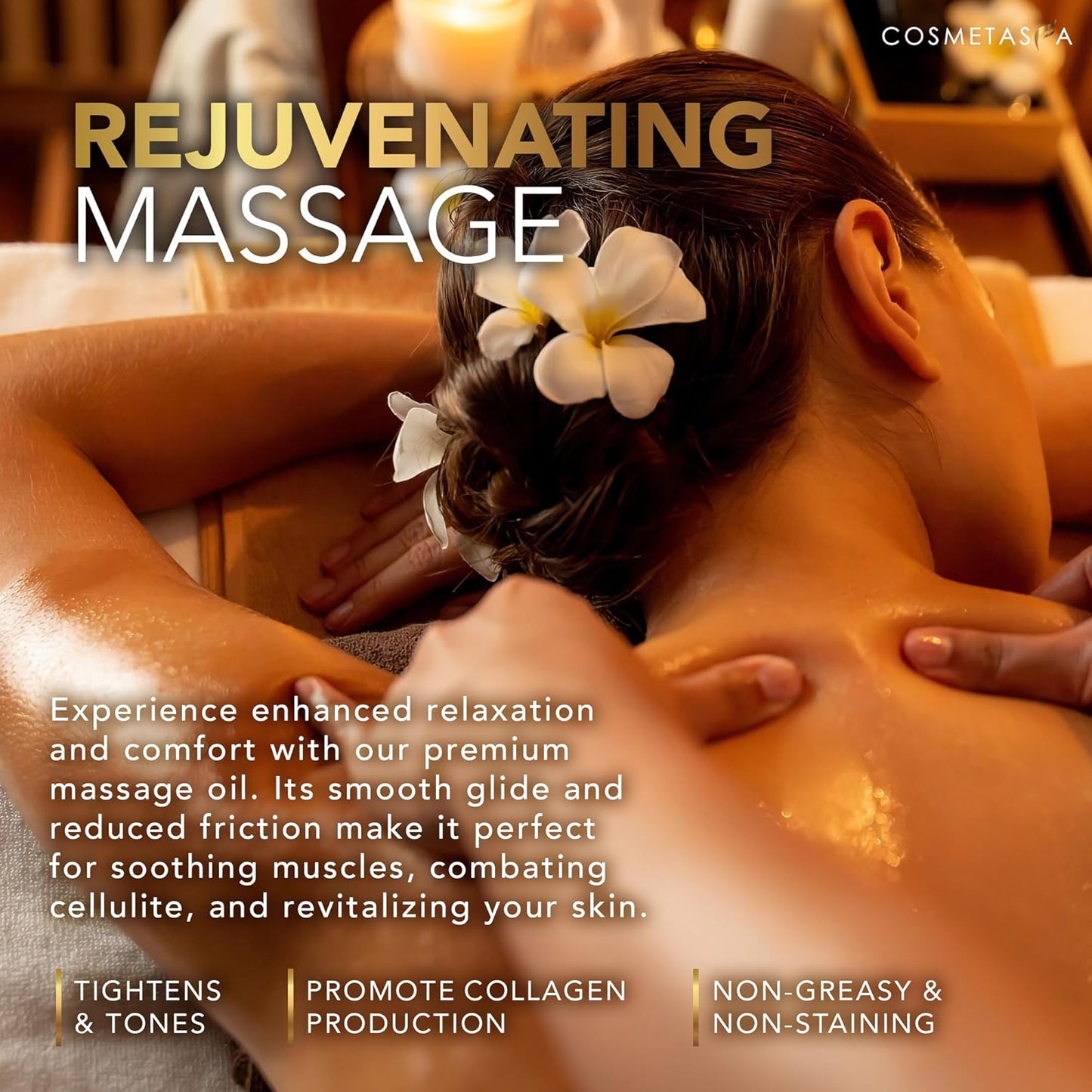 Cellulite Massage Oil with Collagen & Stem Cells- 100% Natural Anti Cellulite Oil, Assists with Firming, Toning & Moisturizes Skin 8.8 oz. by Cosmetasa