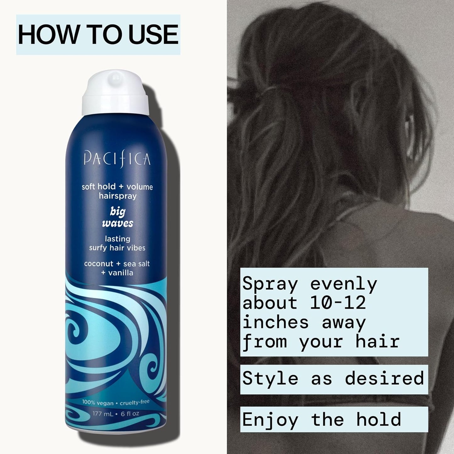 Pacifica Beauty Big Waves Coconut, Vanilla & Sea Salt Hairspray, Controls Frizz & Adds Volume, Designed for Wavy Hair, Vegan & Cruelty-Free, 6 Fl Oz