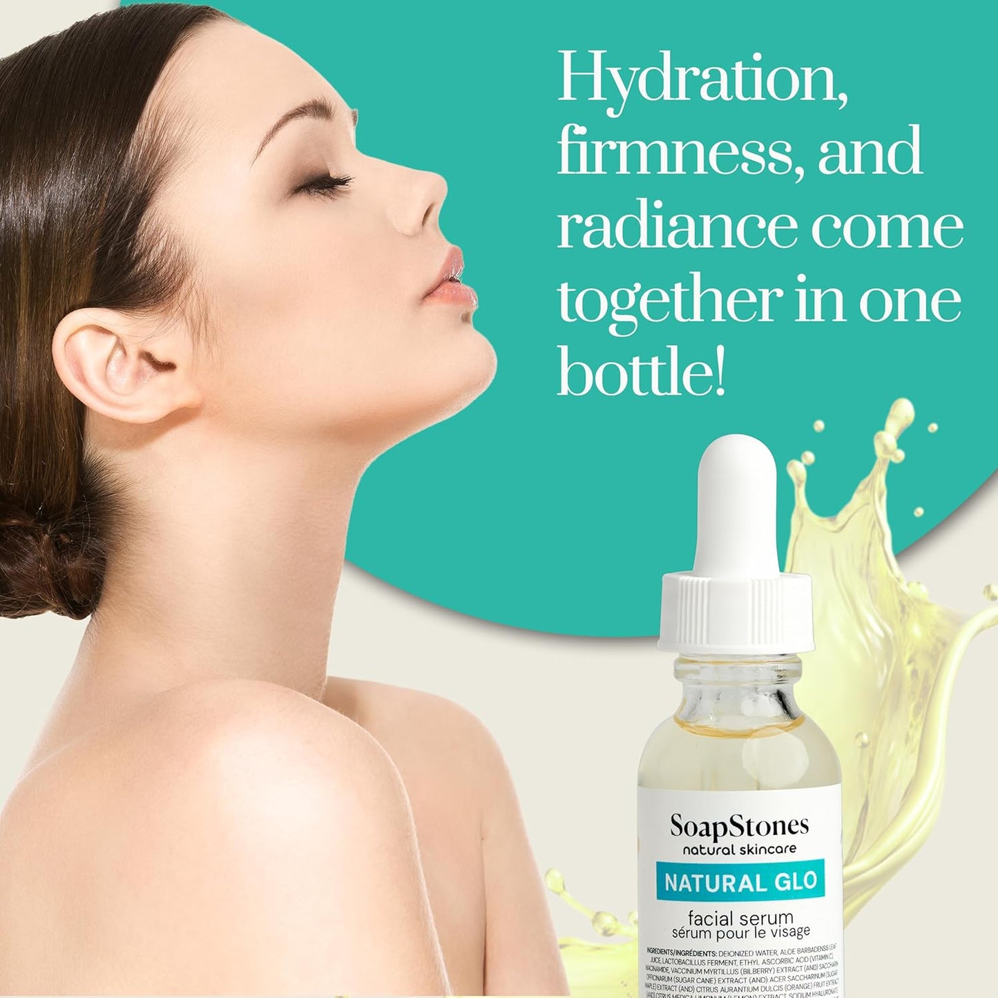 Soapstones Natural Glo Facial Serum - Niacinamide and Hyaluronic Acid Vitamin C Serum - Bilberry, Sugar Cane, Maple, Lemon and Orange Extracts Infused Face Serum