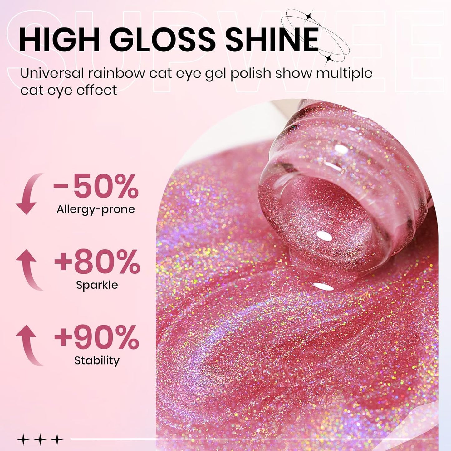 UV Gel Polish Cat Eye with Magnetic Nail Gel Polish Holographic Cat Eye Gels Nails for Home DIY 15ml/0.54fl oz with Magnet Soak Off UV Manicure Gift for Women Girls