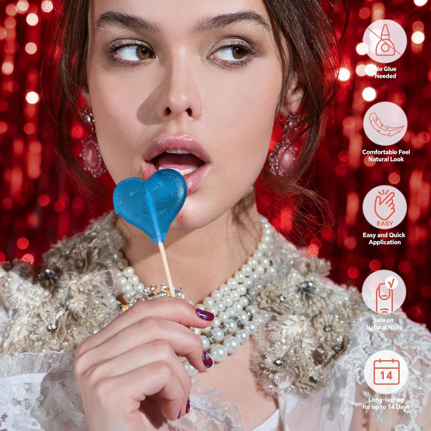 Semi Cured Gel Nail Strips-Salon Quality Semi-Cured Gel Press On Nails Stickers Quick DIY Nail Art Manicure Kits for Women at Home Works with Any UV/LED Lamps(Love Bomb)