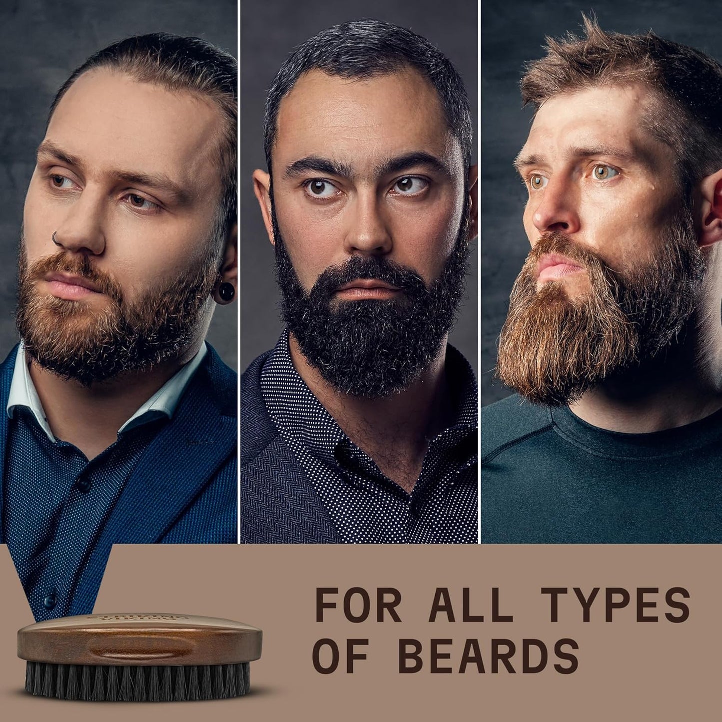 Striking Viking Beard Brush for Men - 4.3-Inch Beech Wood Handle, Brown - Boar Bristle Beard Brush, Travel Size Detangler & Static Reducer