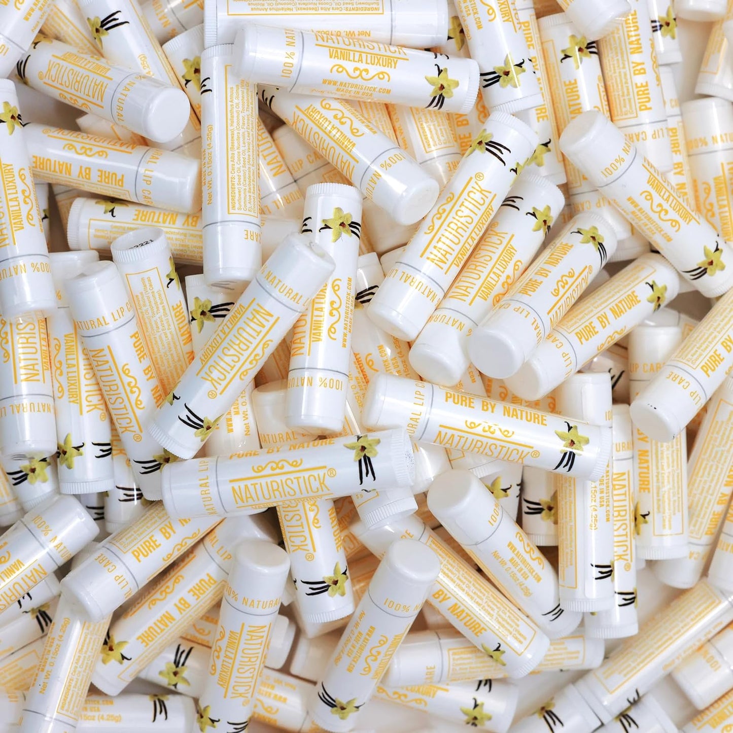 150-Pack Lip Balm in Bulk by Naturistick. Vanilla Scent. 100% Natural Ingredients. Best Beeswax Chapstick for Dry, Chapped Lips. Made in USA