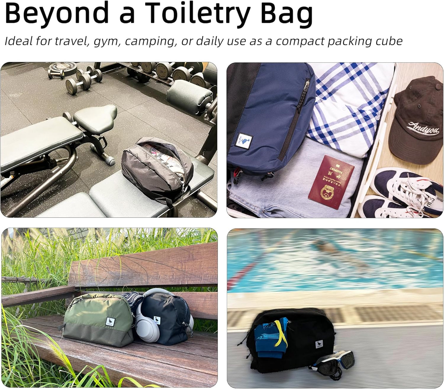 Travel Toiletry Bag 8L, Large Packing Cube with Waterproof TPU Wet/Dry Compartment (05 Ash Gray)