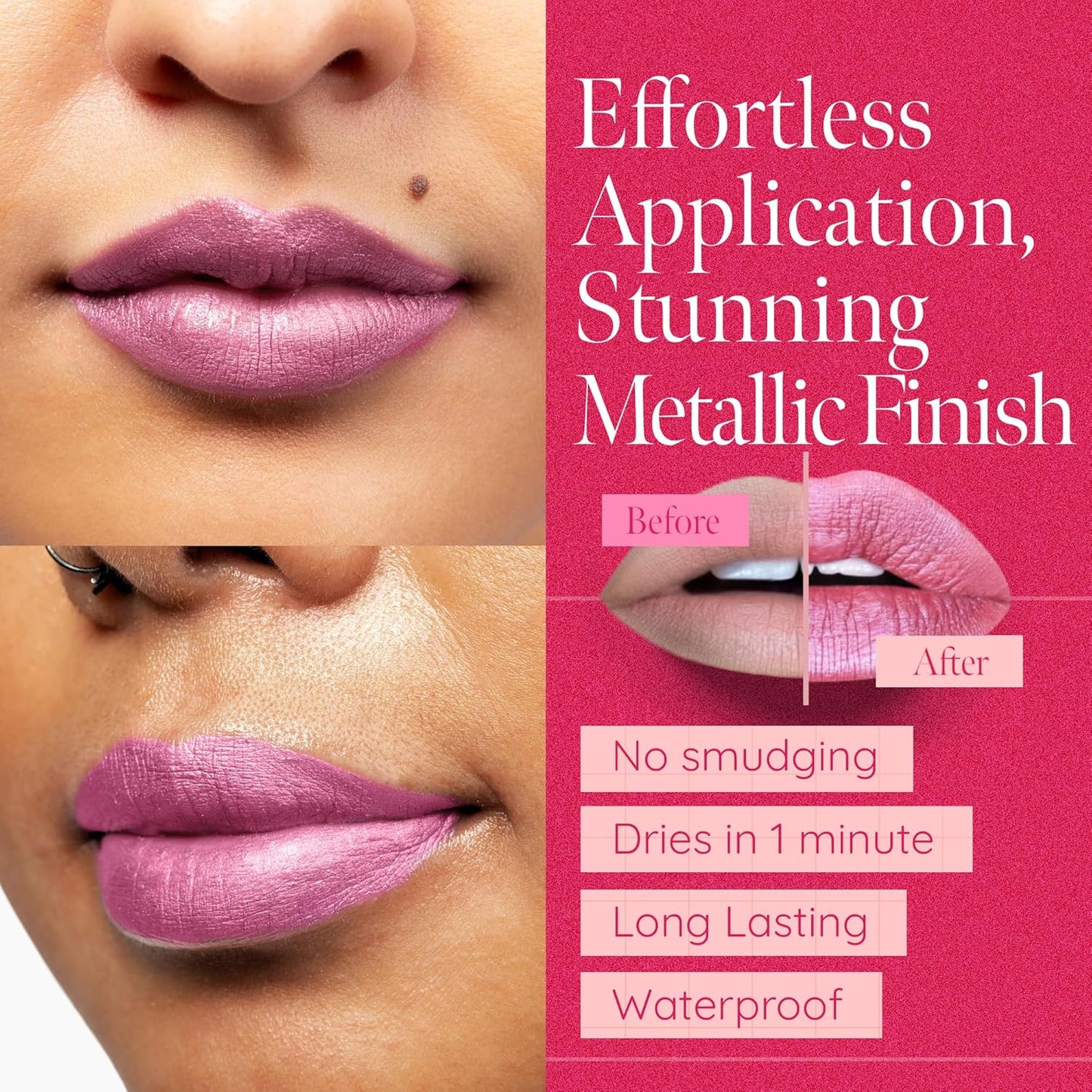 Aromi Metallic Liquid Lipstick | Long-Lasting, Light Pink Lip Color with Shimmery Finish, Vegan & Cruelty-free, Waterproof (Cotton Candy)