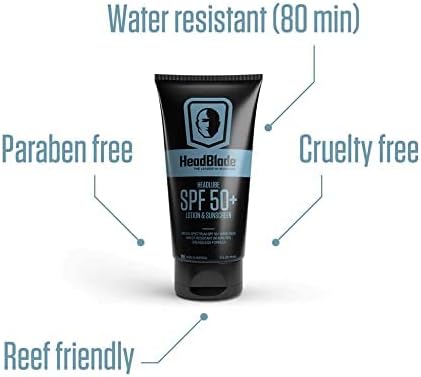 HeadBlade HeadLube SPF 50 Men's Lotion and Sunscreen - No Greasiness, Sweat Resistant, Formulated for Face, Body & Scalps - Water Resistant for 80 Minutes, 5 fl oz