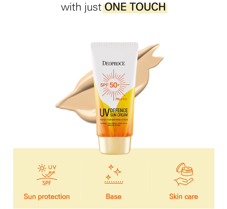 DEOPROCE UV DEFENCE SUN PROTECTOR SPF50+ PA+++ | 3-in-1 Sunscreen, Makeup Base & Tone Corrector | Lightweight, Non-Greasy Formula (70g / 2.47oz)