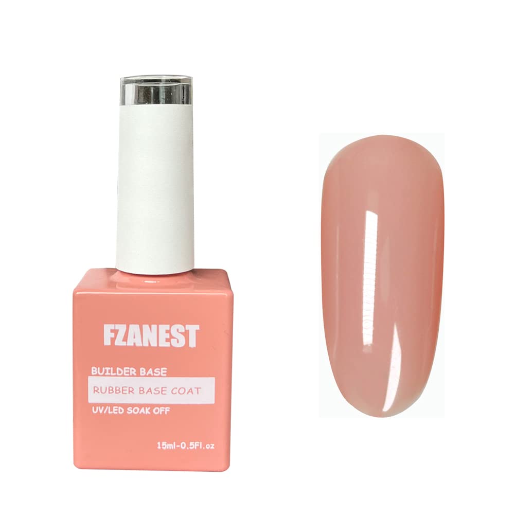 FZANEST Nude Rubber Nail Base Gel Polish, Builder Bottle Nail Strengthener Self-level Extension Fiber Gel, UV LED Base Coat