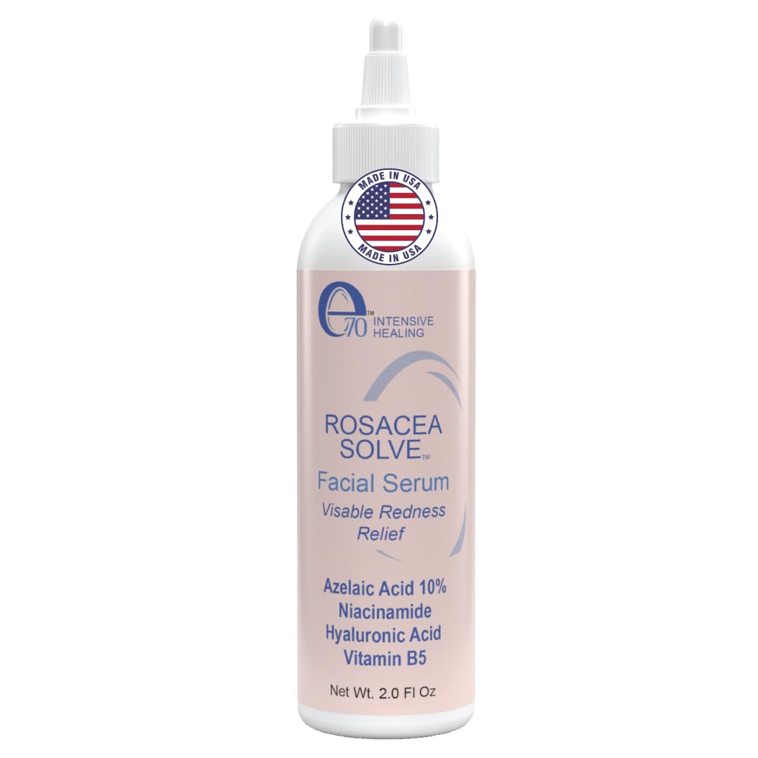 Rosacea Treatment Skincare Face Serum for Women & Men - Gentle Face Serum Moisturizer Redness Reducing Skin Care with 10% Azelaic Acid, Made in USA by e70 (2 fl. oz)