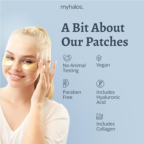 MyHalos Eye Masks for Dark Circles and Puffiness & Eye Patches for Wrinkles Duo- 24 Under Eye Patches for Puffy Eyes, Dark Circles - Eye Mask Skincare Eye Gel Pads - Under Eye Mask Patches Blue, Gold