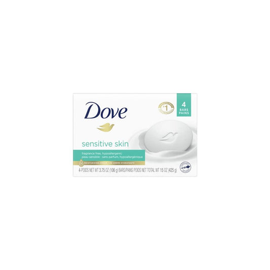 Dove Beauty Bar Soap Sensitive, 24 Bars for Sensitive Skin, Fragrance Free and Hypoallergenic 3.75 oz