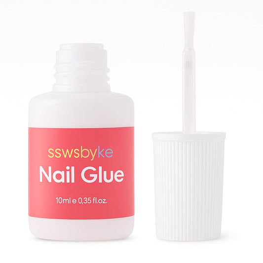 Super Strong Nail Glue for Press Ons, Brush On Press On Nail Glue for Acrylic Nail Tips, SSWSBYKE 10ml Quick Drying Long Lasting Bonding Adhesive, Mess-Free Application