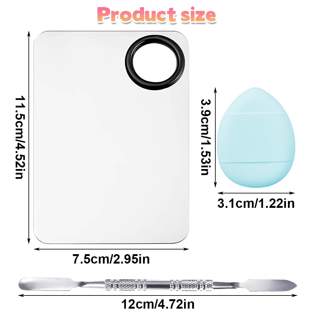 Makeup Mixing Palettes, Makeup Palette with 6PCS Mini Powder Puff, Foundation Palette with Makeup Spatula, Stainless Steel Nail Art Palette Set, For Makeup Pigment Blending