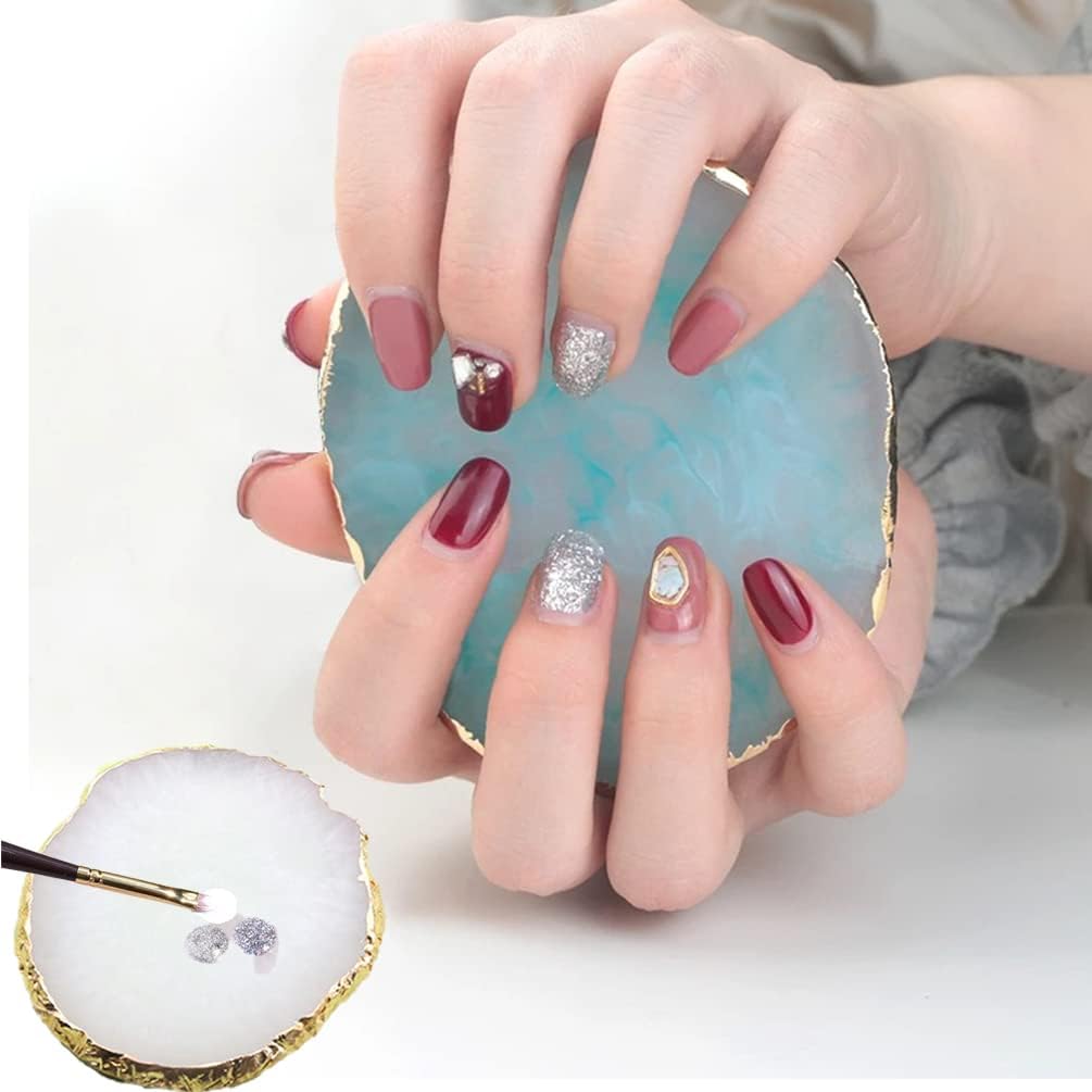 Resin Nail Art Palette, Nail Art Painting Mixed Color Palette Gold Edge Nail Gel Color Makeup Display Board (1#White)