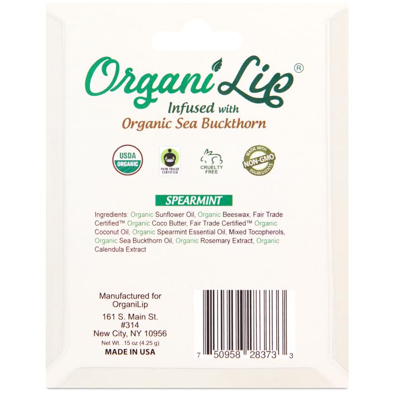 Organic Lip Balm, Spearmint Flavor, Ultra Hydrating Lip Moisturizer for Dry Lips, Oval Shaped Tube, USDA Certified Organic, 3 Pack - OrganiLip