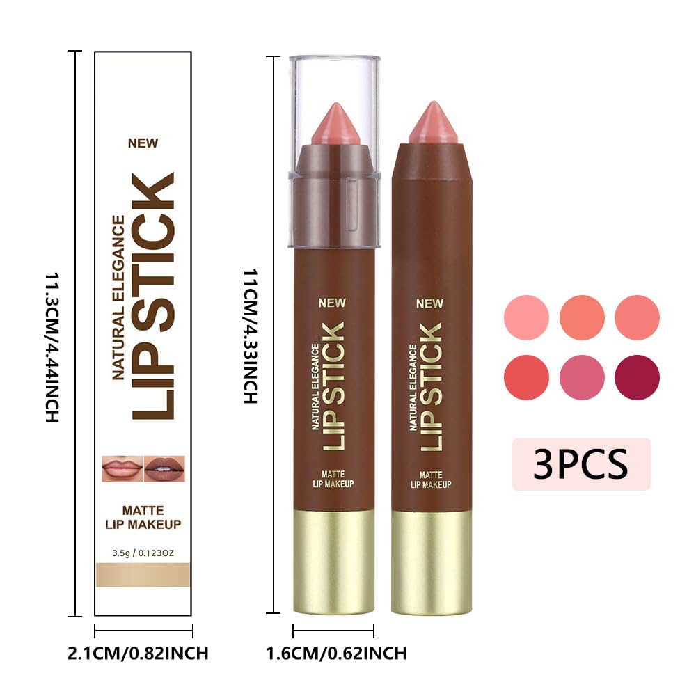 3Pcs Matte Lipstick Crayon Set for Women, 24 Hour Lipstick Lip Liner Pencil, Neutral Lip Stick Lipliner Long Lasting Waterproof Smudge Proof, Vegan & Cruelty-Free, 01+03+05