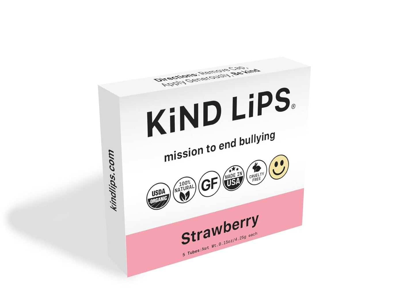 Kind Lips Strawberry Lip Balm 5-Pack - USDA Organic, Natural Lip Moisturizer for Dry Lips | Gluten-Free, Cruelty-Free