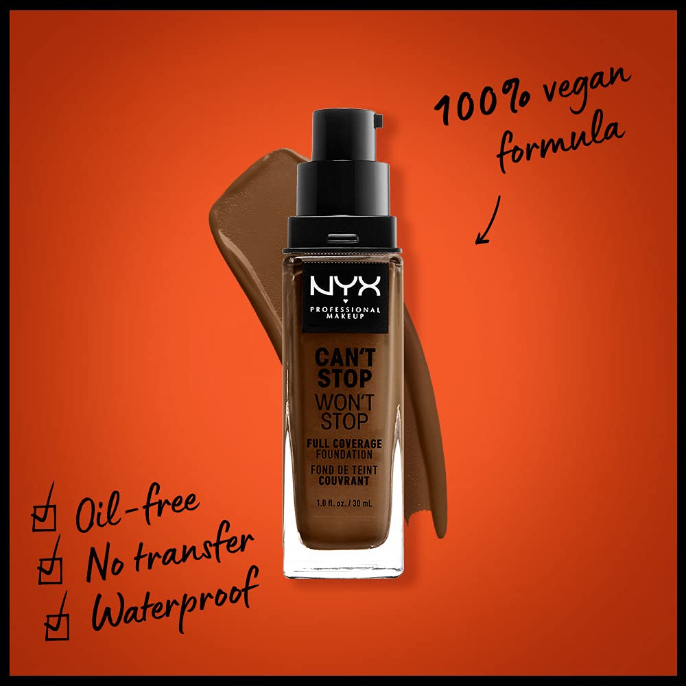 NYX PROFESSIONAL MAKEUP Can't Stop Won't Stop Foundation, 24h Full Coverage Matte Finish - Walnut