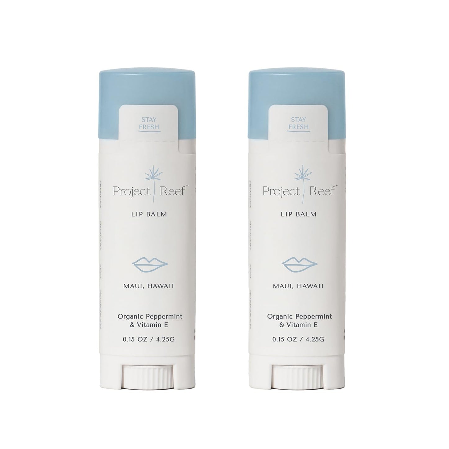 Cooling Lip Balm w/Organic Peppermint, Shea Butter, Vitamin E, Hydrating Chapstick, Soothe Dry Sunburnt Lips, After Sun Care, 2 Pack