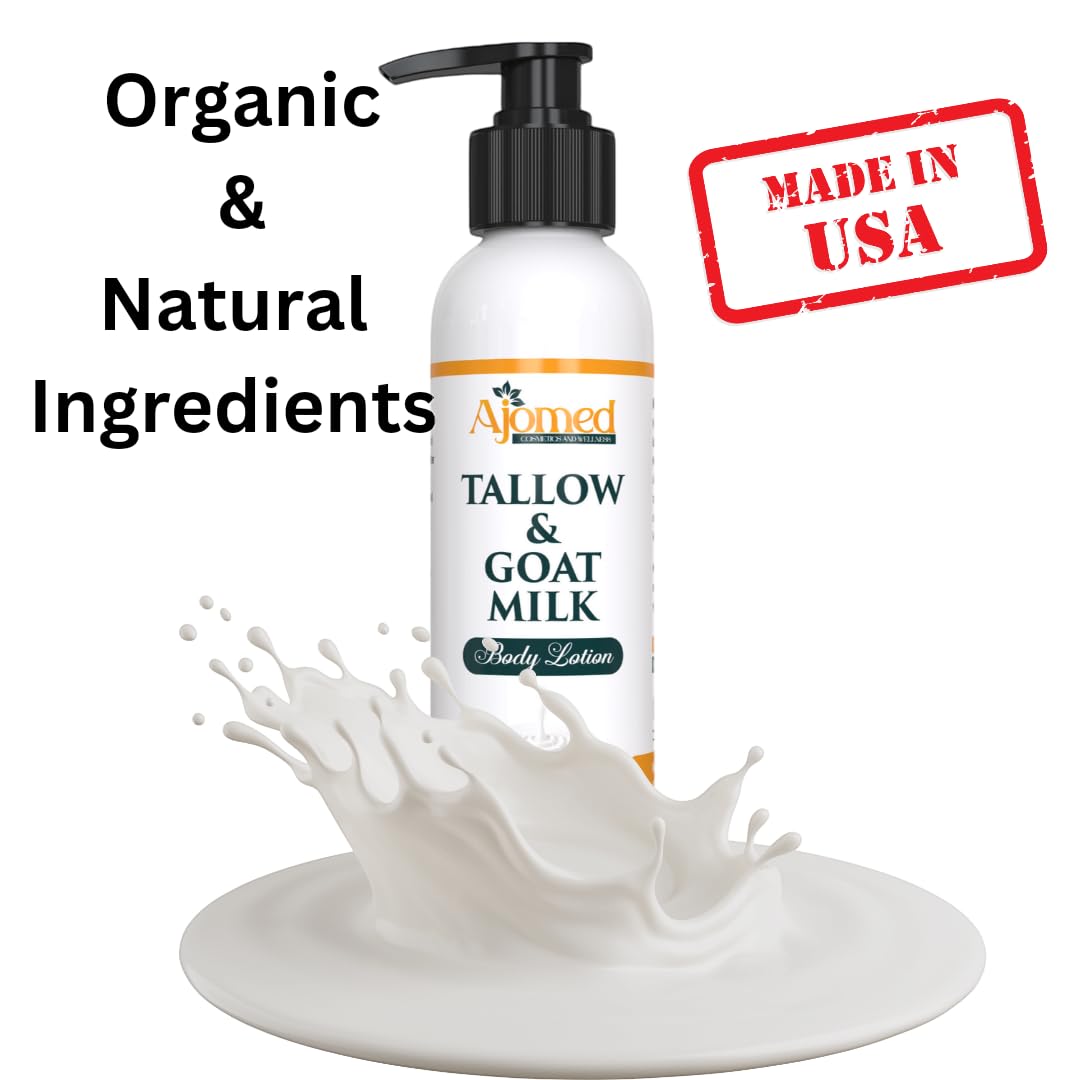 Grass Fed Beef Tallow & Goat Milk Body Lotion for Sensitive Skin, Organic Tallow Lotion - Soothes Dry Patches, Goat Milk Moisturizer - Handmade Tallow Body Lotion (Oatmeal & Honey, 8 Oz)