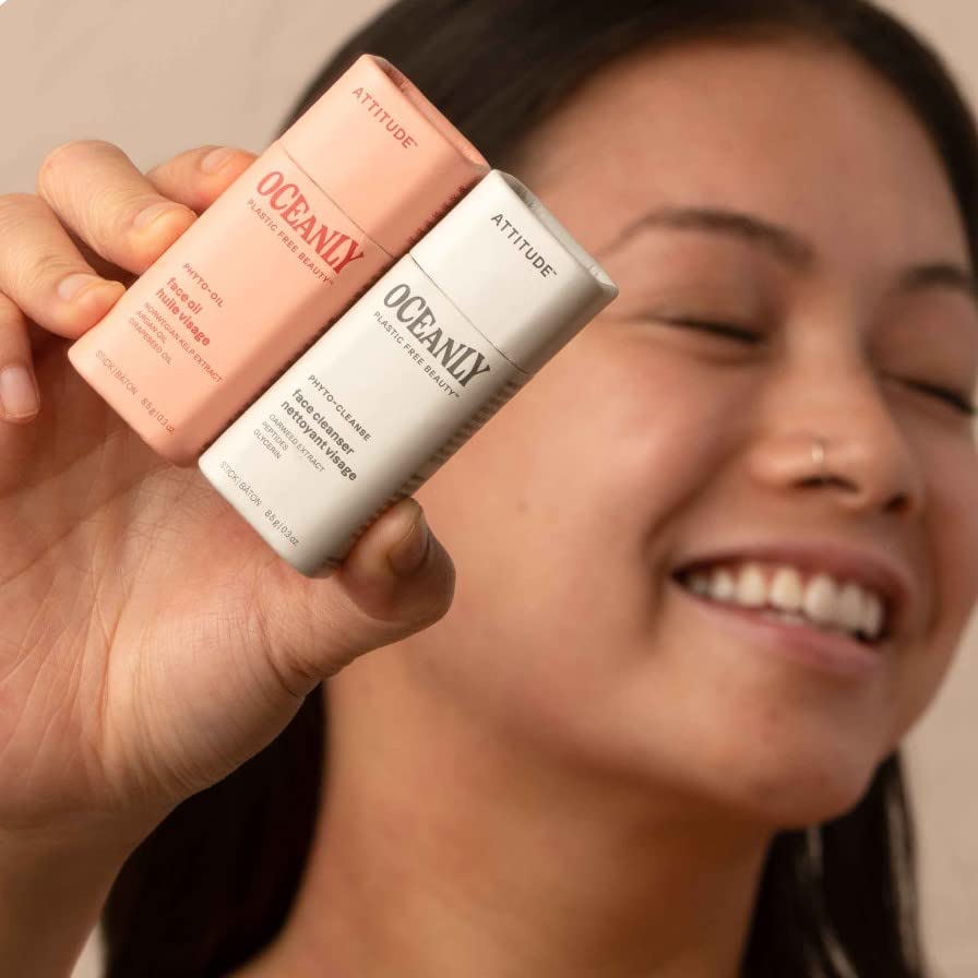 ATTITUDE Oceanly Aging Skin Daily Facial Care Routine Box Set, EWG Verified, Plastic-free, Plant and Mineral-Based Ingredients, Vegan and Cruelty-free, PHYTO AGE, Set of 4 Travel Size Bars