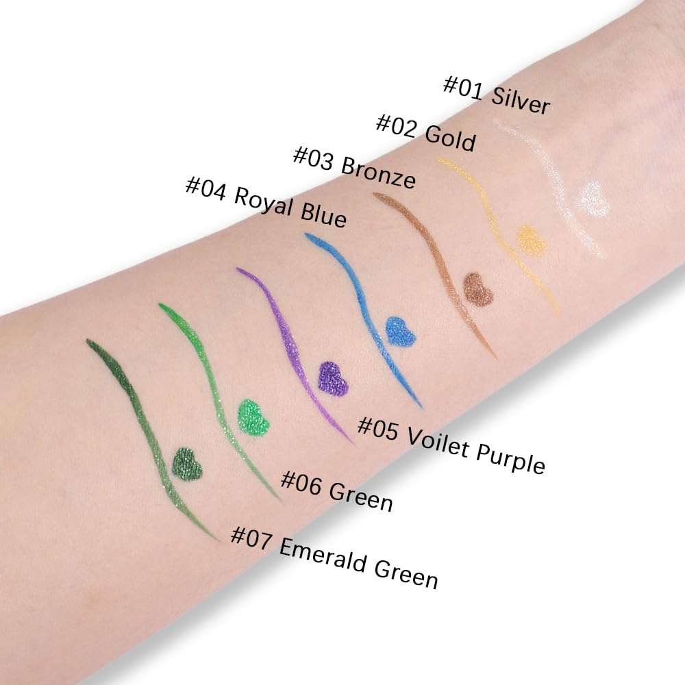 2PCS Metallic Glitter Coloured Liquid Eyeliner Pens Set03 – Waterproof Mark Emerald or Purple Long-Lasting Sparkly Eye Makeup – Tattoo-Effect Ink Liners for Women & Men, Delineador Líquido con Brillo