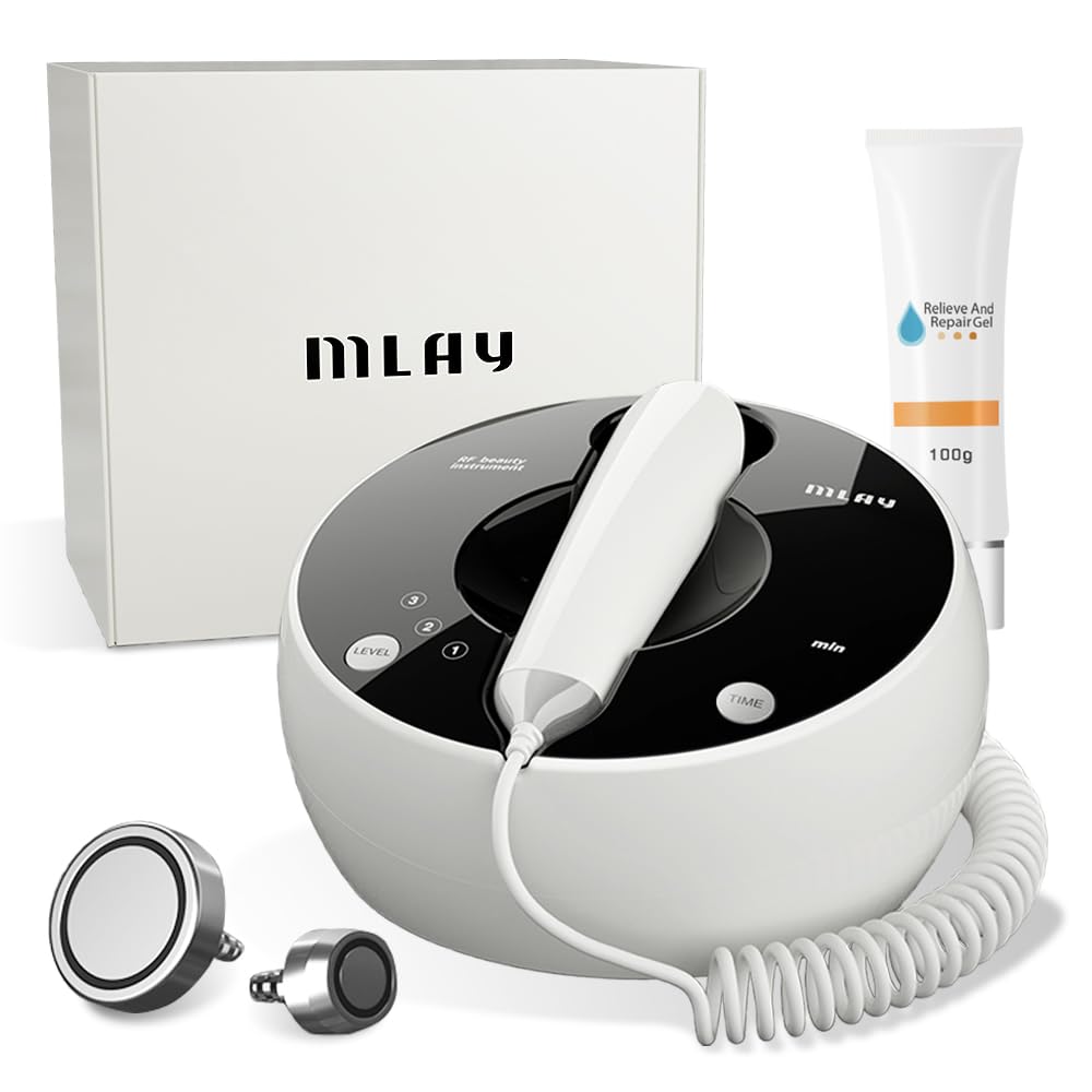 MLAY Professional RF Beauty Machine, Radio Frequency Face Machine with 2 Probes, at Home Radio Frequency Skin Tightening for Lifting, Wrinkle Reducing, Anti Aging - Salon Effects（Gel Included）