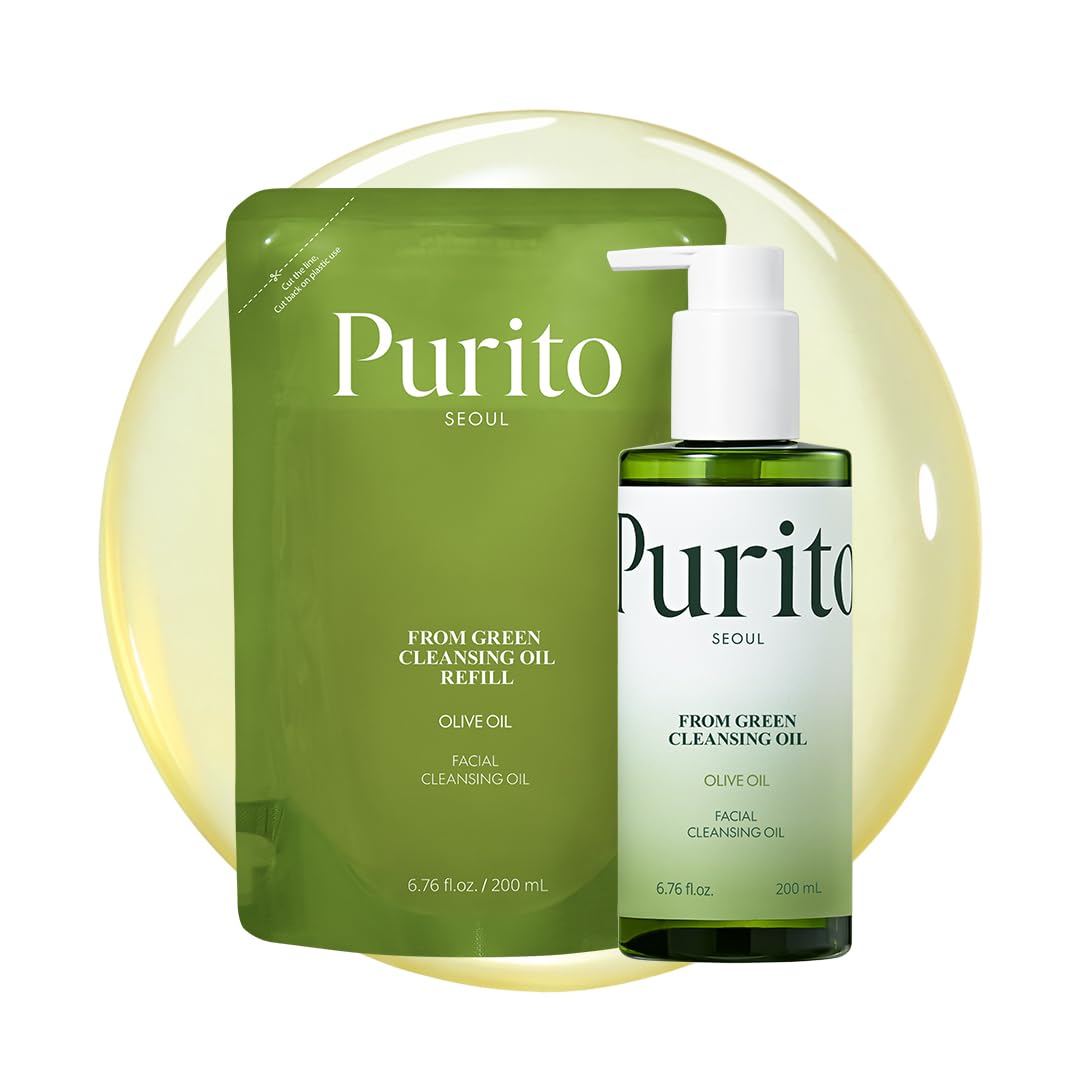 PURITO From Green Cleansing Oil Set(Original+Refill), Fragrance-Free, Gentle Vegan Oil Cleanser for Face & Eyes, for Sunscreen & Waterproof Makeup, Cruelty-Free Korean Skin Care 13.52 fl.oz / 400ml