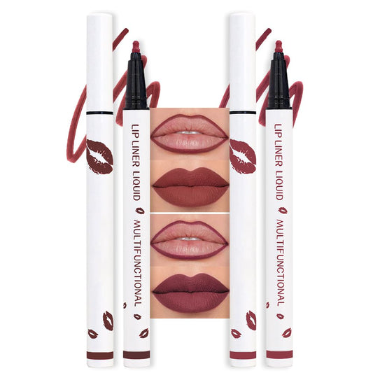 2Pcs Longwear Liquid Lip Liner Stain Marker Pen Set Long Lasting Waterproof, Black Cherry Wine Red Matte Permanent 24 Hour Lip Liner and Lipstick Combo, Color Stay Lipliner All Day Lips Stain peel off