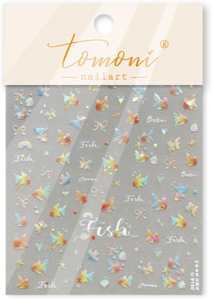 Goldfish Nail Art Stickers Sparkly Koi Fish Nail Stickers 5D Embossed Koi Lotus Leaf Chinese Style Manicure Decals Accessories Shell Adhesive Slider for Women Girls DIY Nail Art Decorations