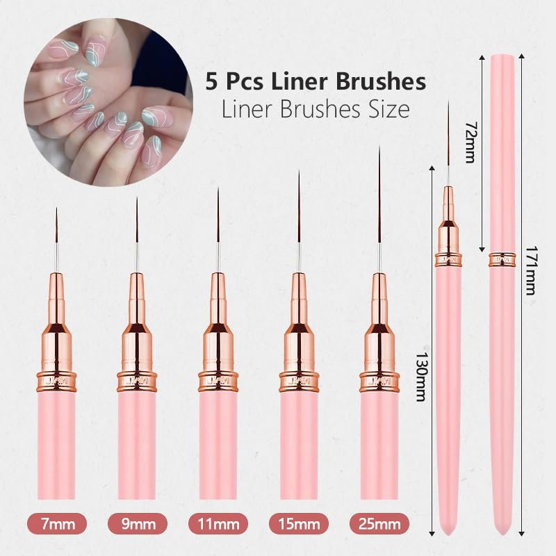62 Pcs Nail Art Brushes Set,5 Pcs Striping Liner Brush,5 Pcs Dual Tipped Silicone Dotting Sculpture Pen,50 Pcs Nail Sponges for Ombre with Grabbing Pen,Mixing Palette Pen Holder
