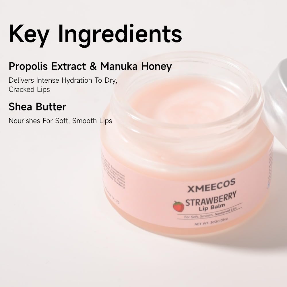 Beeswax lip balm with rose and jasmine, kiwi, strawberry, peach, cherry extract bee friendly 100% Natural for men and women, cruelty free moisturizing (30 Grams, Strawberry)