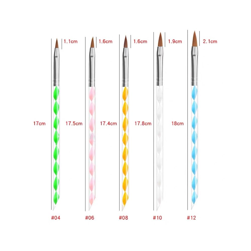 5pcs Nail Art Brushes Set, Nail Art Design Pen Painting Tools with Nail Extension Gel Brush, Nail Polish Brush, Builder Nail Gel Brush, Dotting needle,Adhesive drill pen (Color)