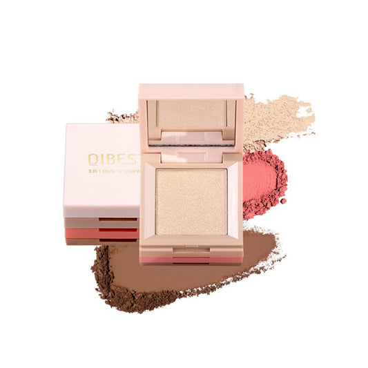 Contour and Highlight Blush Makeup Palette, Cream Bronzer, Silky Smooth Powder Blush, Shimmer Highlighter Makeup Powder, 3-in-1 Mixable Three-Piece Eyeshadow Palette with Mirror (03#)
