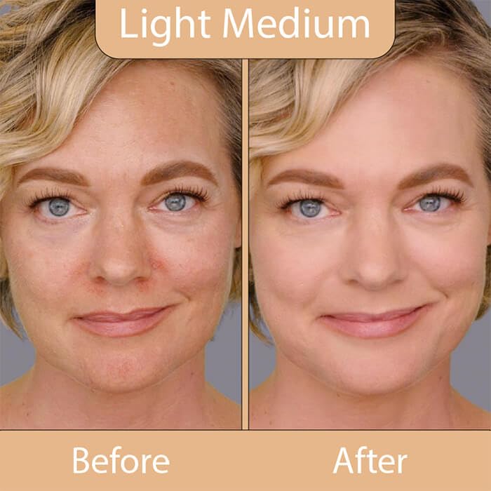 LUMINESS Silk Airbrush Spray Foundation & Buffing Brush Kit – Full Coverage Foundation & Dual-Sided Buffing Brush - Buildable Coverage, Anti-Aging Formula Hydrates & Moisturizes - Light Medium