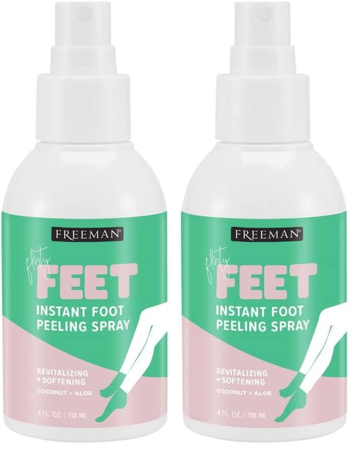 Freeman Flirty Feet Coconut and Aloe Instant Peeling Foot Spray, Softening Foot Peel Mask Exfoliates & Removes Dead Skin, Moisturizes Dry Feet, Clean Ingredients, 4 fl.oz./ 118 ml Bottle (Pack of 2)