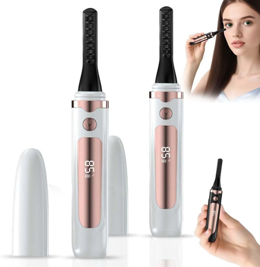 Heated Eyelash Curler, 2025 New Electric Eyelash Curler with LED Display, Portable Rechargeable Eye Lash Curlers Heated Makeup Tool for Women Girls (2Pcs White)