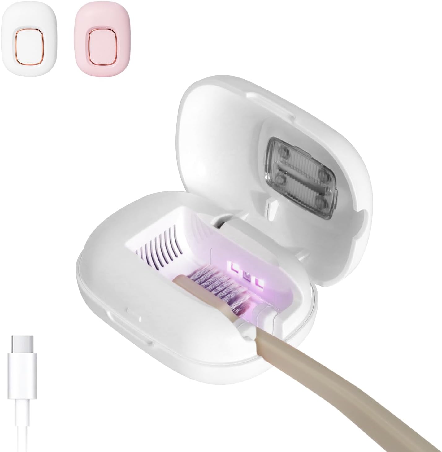 Toothbrush Holder, Toothbrush Cleaner Case, Portable USB Charging Toothbrush Cover with U V-C Light, Travel Toothbrush Holder (White-Fan-Heat)