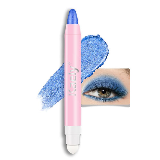 evpct 1Pcs Royal Blue Shimmer Cream Eye Shadow Brightener Sticks for Eyes Waterproof Pigmented, Double Ended Cream Eyeshadow Stick Pencil Pen with Applicator, Eye Shadow Palette Highlighter Makeup 13