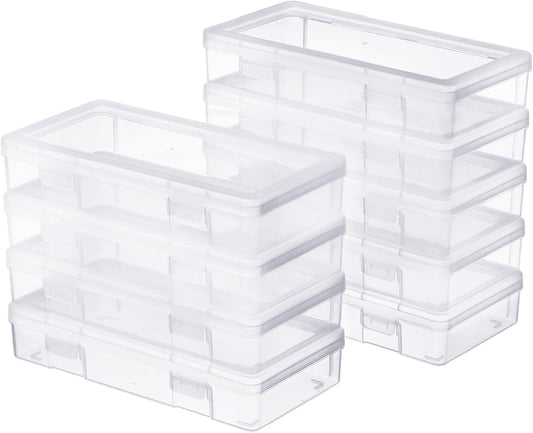 Medium Clear Storage Box 9 Pack Stackable Storage Containers with Snap-Tight Latch 10" x 5"x 1.9" for Pencil Box,Art tools