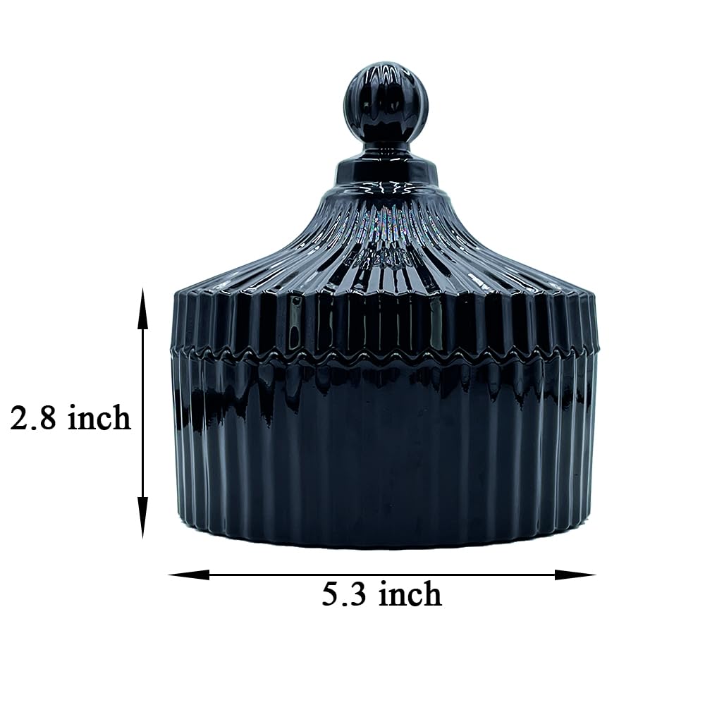 2 Pack Extra Large 5.2" Beige & Purple Powder Puffs and 5.3" Glass Container – Oversized Soft Body & Face Large Powder Puff Dusting Powder Jar Holder Case(Black Glass)