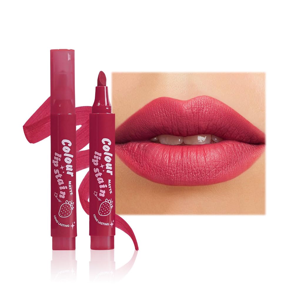 Lip Stain, Waterproof lip tint, Matte Color Look, Longlasting All Day Wear Lip Color, Smudge Proof Natural Finish, Precise Chisel Tip Marker,non sticky lip gloss,kiss proof lip color 02#