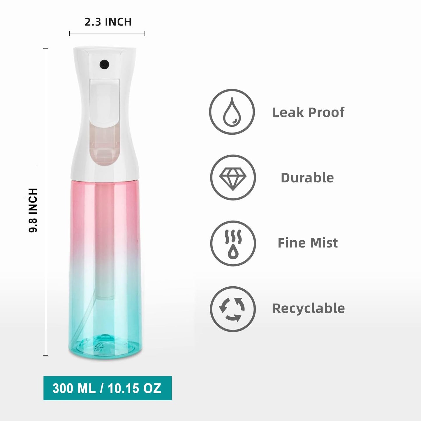Spray Bottle for Hair (10.15OZ /300ML) Continuous Ultra Fine Mist Sprayer for Hair, Salons, Barber, Plants, Skin Care, Cleaning Red Blue Gradient