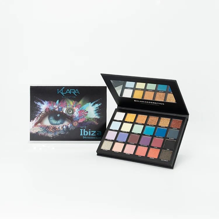 24 Shade Eyeshadow Palette Ibiza glamorous shimmers bold mattes strong pastel tones long lasting full pigment
