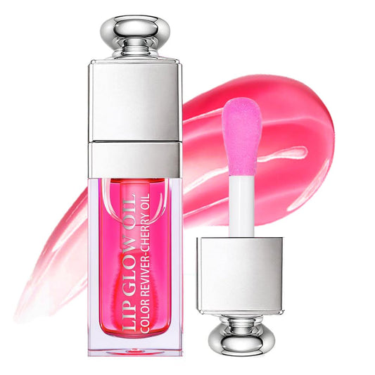 Hydrating Lip Glow Oil, Lip Oil Gloss Transparent Toot Tinted Nourishing Long Lasting Repairing Lightening Lip Lines (RASPBERRY) 0.2 OZ