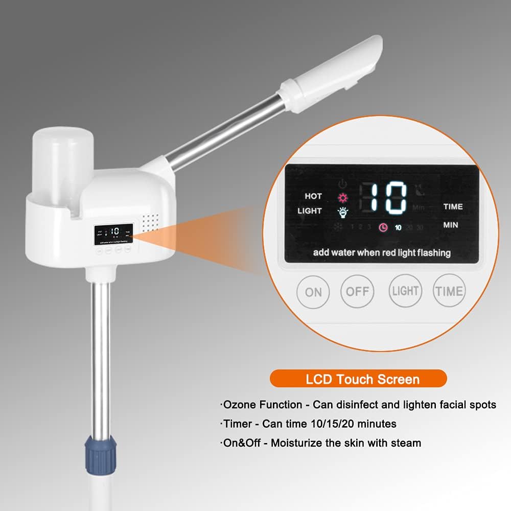 Upgrade Professional LCD Facial Steamer with Hot Mist, Esthetician Steamer for Salon Spa & Home, Stand Facial Steamer On Wheels, 33.8oz Large Upper Inlet Cup & 50s Fast Heating