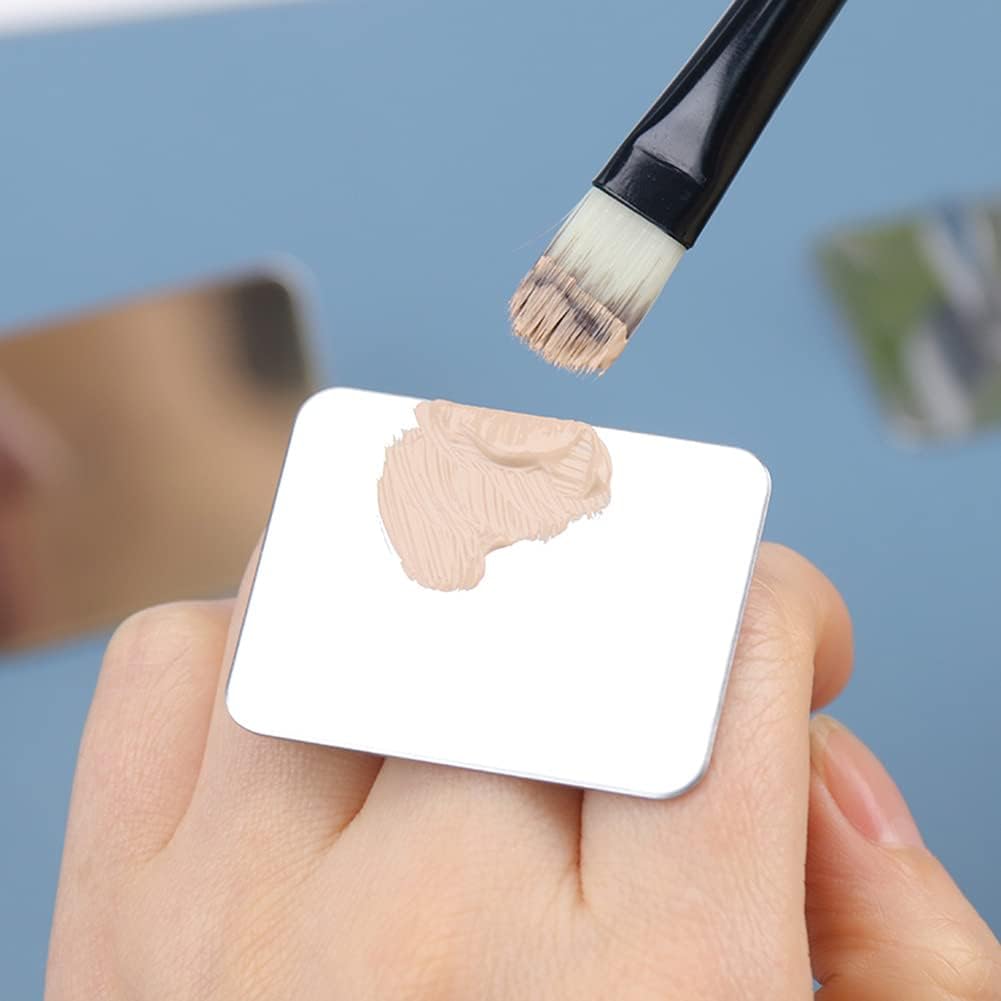 AKOAK 2 Pcs Stainless Steel Square Palette Mini Ring Makeup Palette Nail Blur Painting Tools DIY Nail Art can be Used for Eye Shadow Eyelash Pigment Mix
