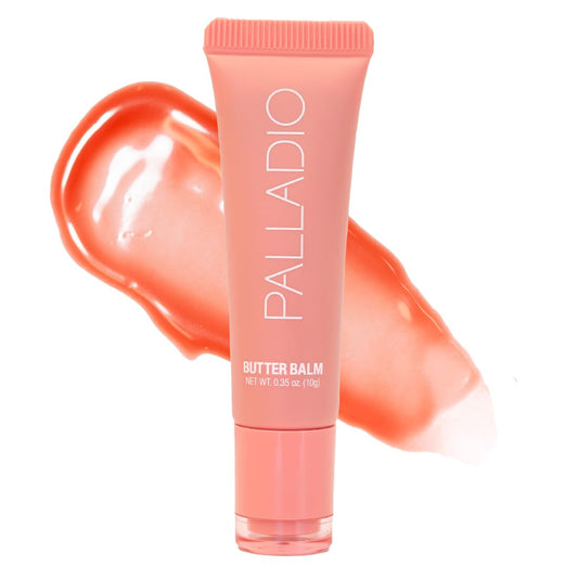 Palladio Butter Balm - Hydrating Lip Balm with Sheer Tint, Aloe, Peptides, Shea Butter, and Vegan Formulation for Instant Moisture, Shine, and Soothing Lip Care, Peaches & Cream