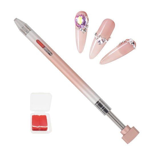 WOKOTO 1 PCS Nail Art Rhinestone Picker Pens With Spare Silicone Clay Tool Orange&Silver Gradient Rotating Push Nail Diamond Art Painting Dotting Pen Refillable Wax Pen For Nails Gems Picker Tool