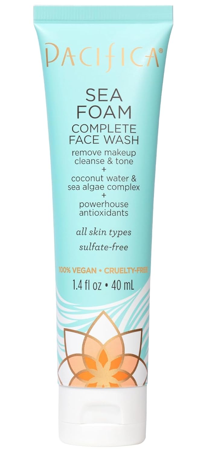 Pacifica Face Wash - Sea Foam Mini Travel Size, Skincare, Daily Gentle Foaming Cleanser, Makeup Remover, Face Cleanser, Skin Care, For Combination and Oily Skin, Vegan, 1.4 fl oz (1 Count)